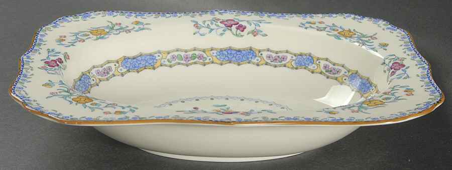Morella Blue (H2878, Dark Cream Background) 9" Oval Vegetable Bowl by Royal Doulton-1