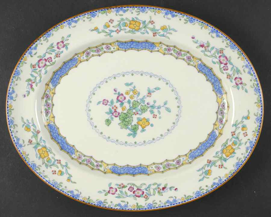 Morella Blue (H2878, Dark Cream Background) 12" Oval Serving Platter by Royal Doulton-1