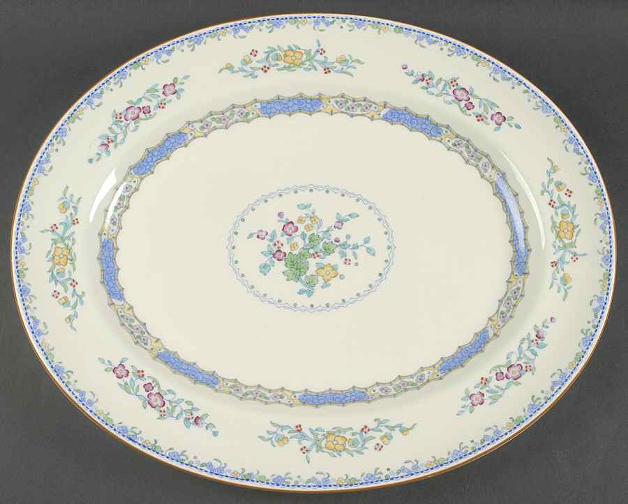 Morella Blue (H2878, Dark Cream Background) 17" Oval Serving Platter by Royal Doulton-1