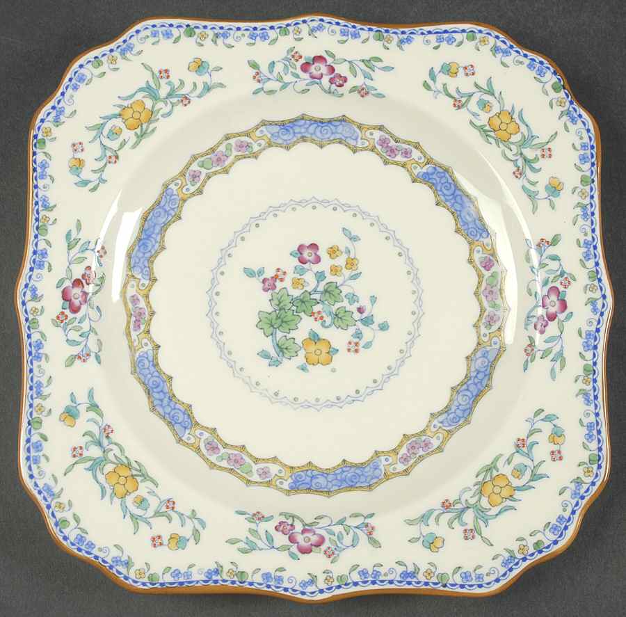 Morella Blue (H2878, Dark Cream Background) Square Luncheon Plate by Royal Doulton-1