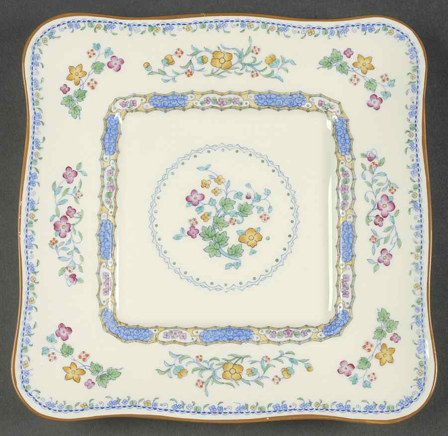 Morella Blue (H2878, Dark Cream Background) Square Cake Plate by Royal Doulton-1