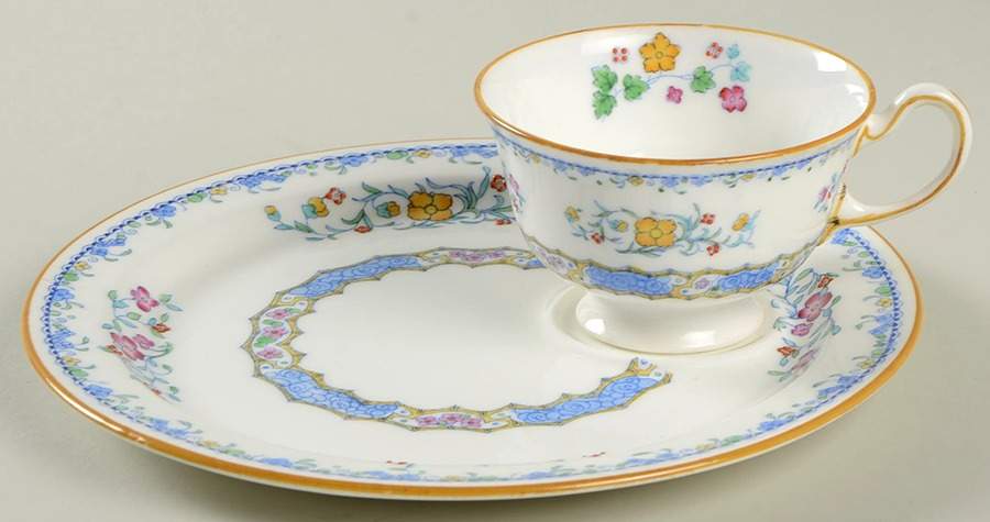 Morella Blue (H2474, Light Cream Background) Snack Plate & Cup Set by Royal Doulton-1