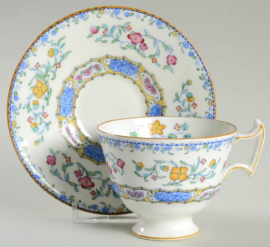 Morella Blue (H2474, Light Cream Background) Footed Cup & Saucer Set by Royal Doulton-1