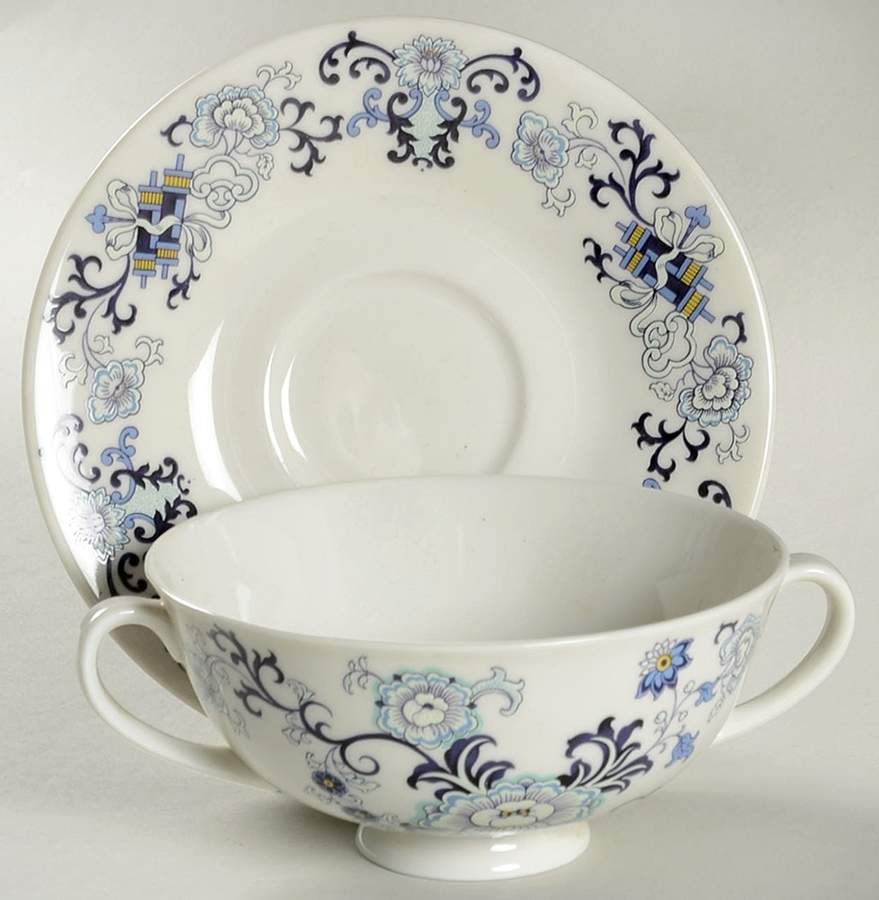 Nankin Footed Cream Soup Bowl & Saucer Set by Royal Doulton-1