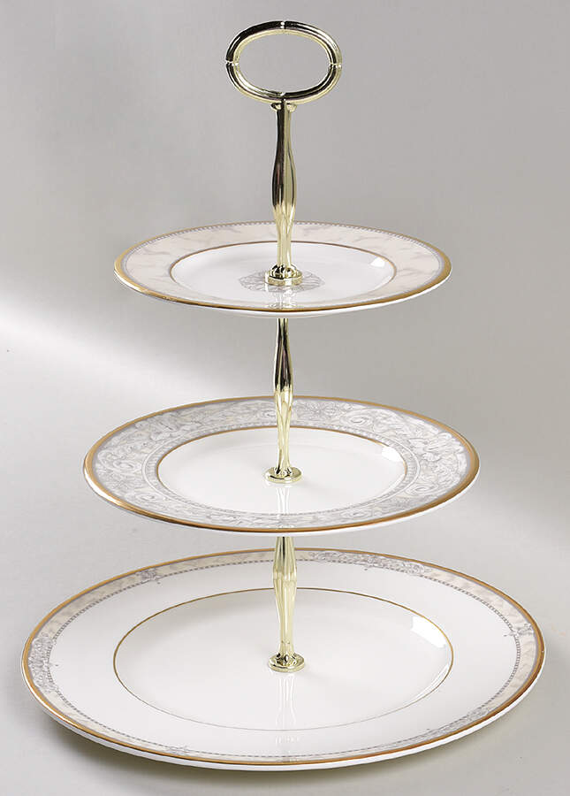Naples (Gold Trim) 13 7/8"-14 1/4" 3-Tiered Serving Tray(DP,SP,BB) HC by Royal Doulton-1