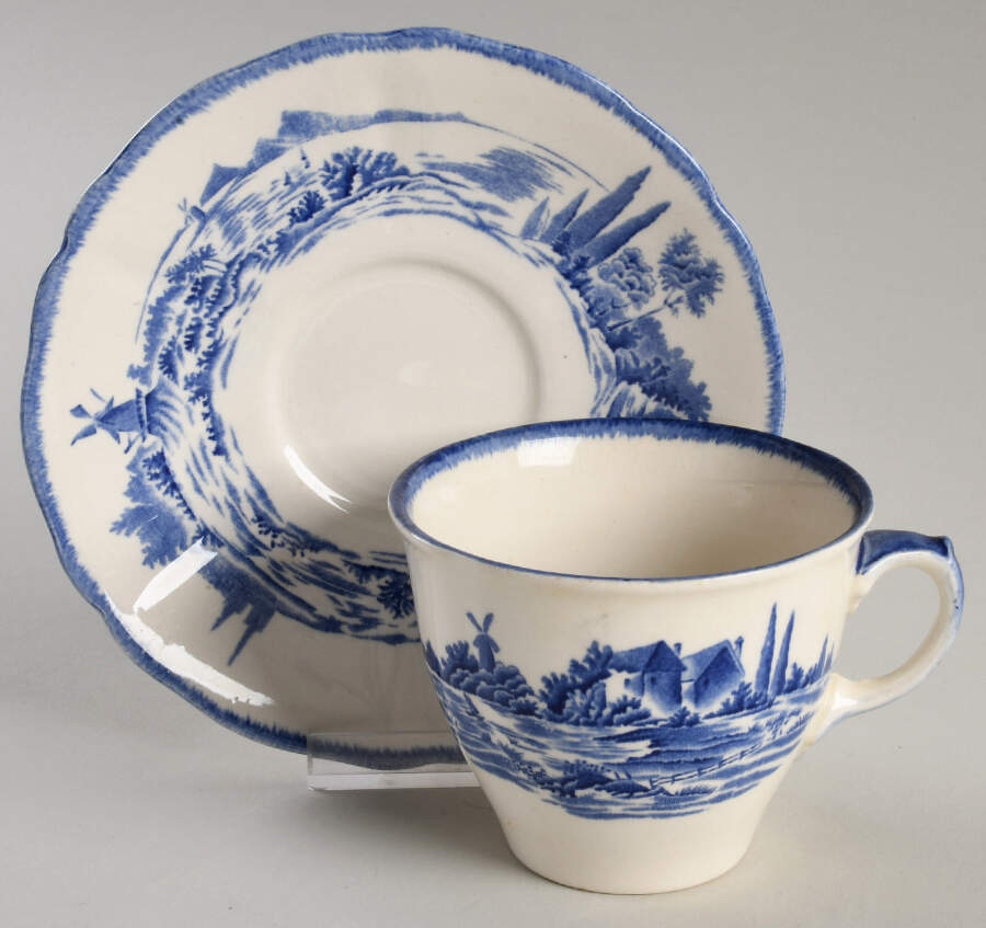 Norfolk Blue (D6294, Scalloped) Flat Cup & Saucer Set by Royal Doulton-1