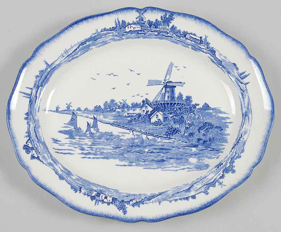 Norfolk Blue (D6294, Scalloped) 11" Oval Serving Platter by Royal Doulton-1