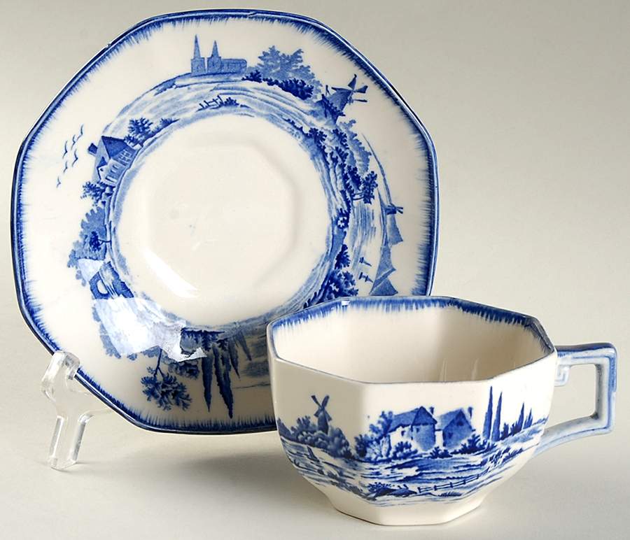 Norfolk Blue (Multisided) Flat Cup & Saucer Set by Royal Doulton-1