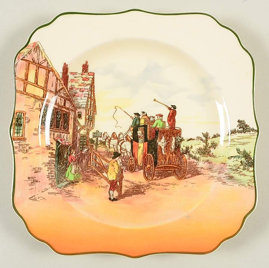 Old English Coaching Scenes Square Salad Plate by Royal Doulton-1