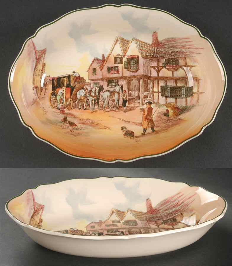 Old English Coaching Scenes 10" Oval Vegetable Bowl by Royal Doulton-1
