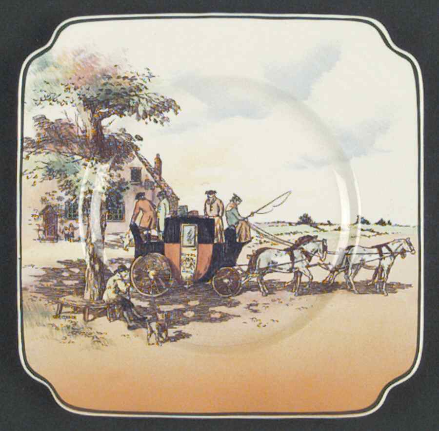 Old English Coaching Scenes Square Bread & Butter Plate by Royal Doulton-1