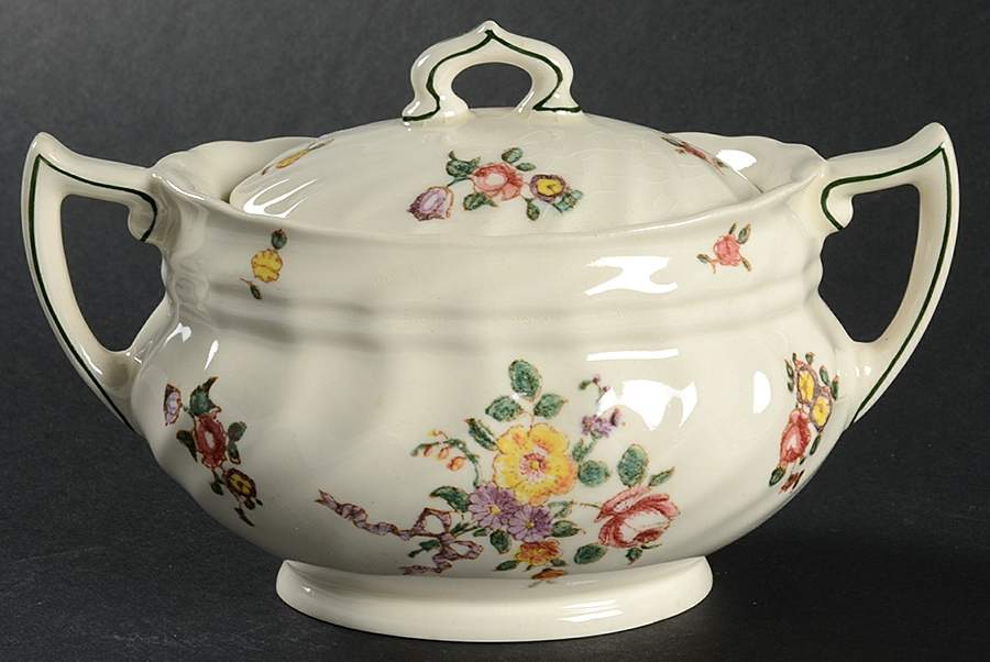 Old Leeds Spray Sugar Bowl & Lid by Royal Doulton-1
