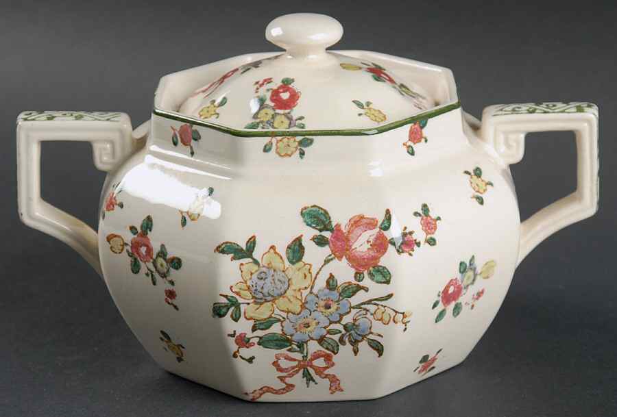Old Leeds Spray Sugar Bowl & Lid by Royal Doulton-1
