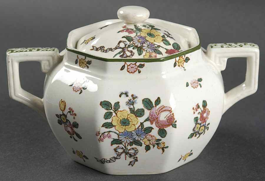 Old Leeds Spray Sugar Bowl & Lid by Royal Doulton-1