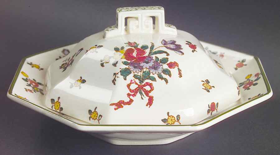 Old Leeds Spray Round Covered Butter with Strainer by Royal Doulton-1