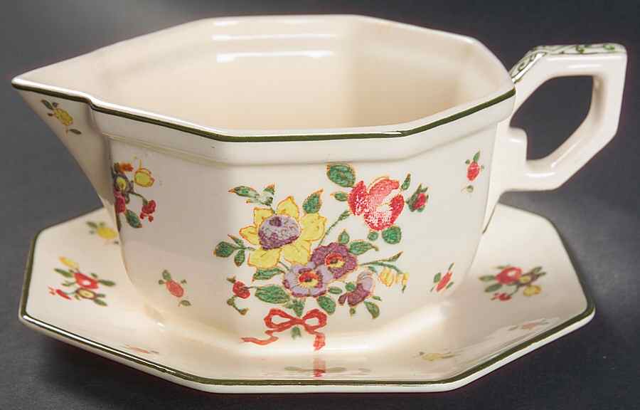 Old Leeds Spray Gravy Boat with Attached Underplate by Royal Doulton-1
