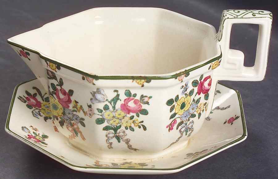 Old Leeds Spray Gravy Boat with Attached Underplate by Royal Doulton-1