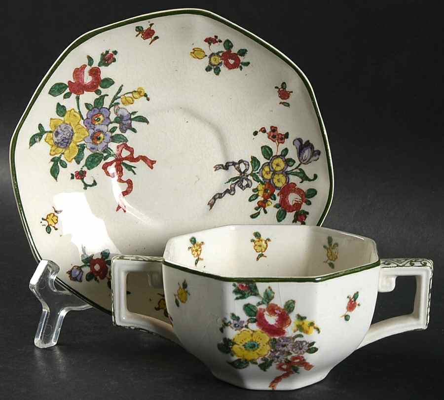 Old Leeds Spray Flat Bouillon Cup & Saucer by Royal Doulton-1
