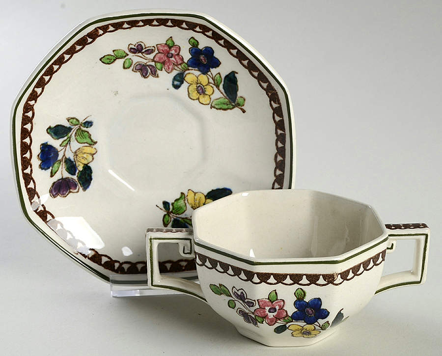 Old Leeds Spray Flat Bouillon Cup & Saucer by Royal Doulton-1