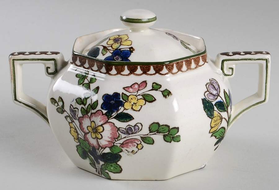 Old Leeds Spray Sugar Bowl & Lid by Royal Doulton-1
