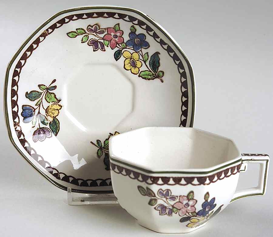 Old Leeds Spray Flat Cup & Saucer Set by Royal Doulton-1