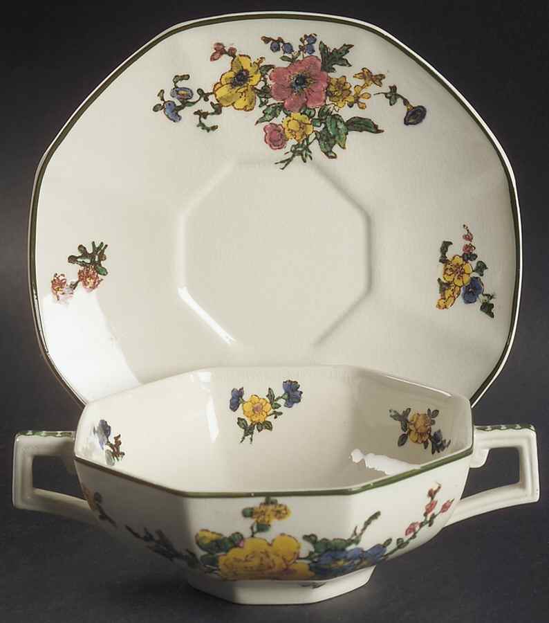 Old Trentham Sprays Flat Cream Soup Bowl & Saucer Set by Royal Doulton-1