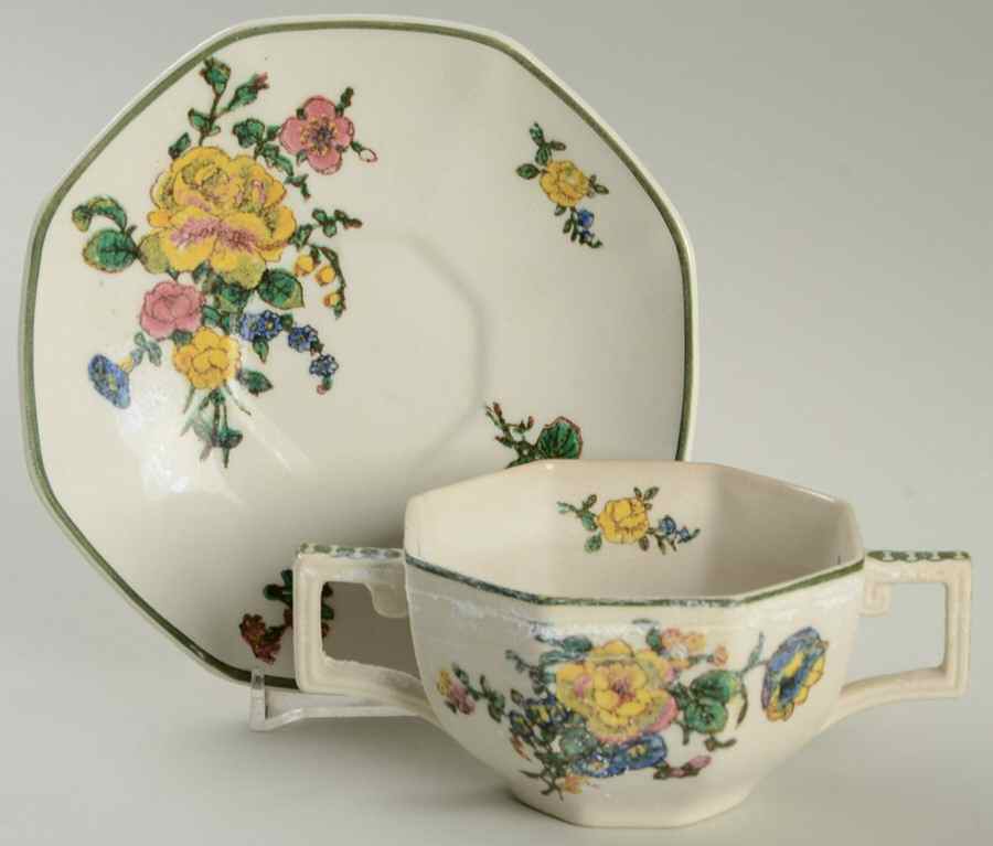 Old Trentham Sprays Flat Bouillon Cup & Saucer by Royal Doulton-1