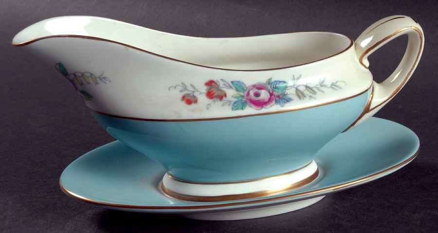 Old Westbury Blue Gravy Boat with Attached Underplate by Royal Doulton-1