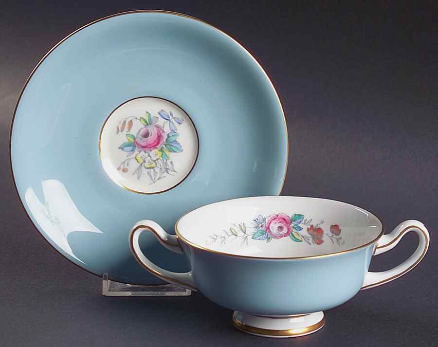 Old Westbury Blue Footed Cream Soup Bowl & Saucer Set by Royal Doulton-1