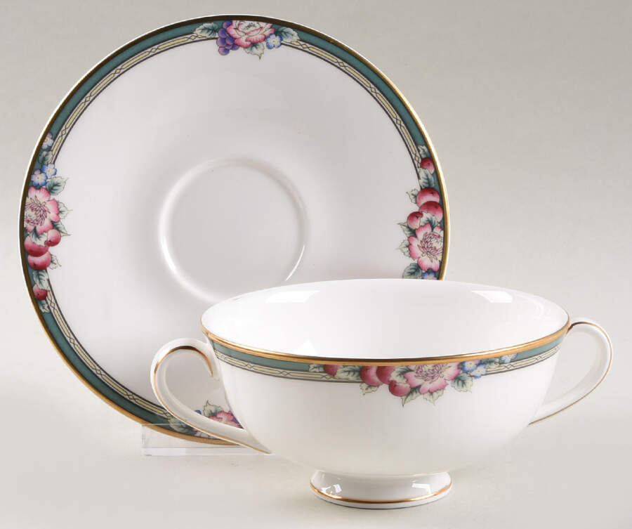 Orchard Hill Footed Cream Soup Bowl & Cup Saucer Set by Royal Doulton-1