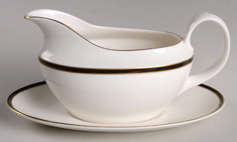 Oxford Black Gravy Boat & Underplate by Royal Doulton-1