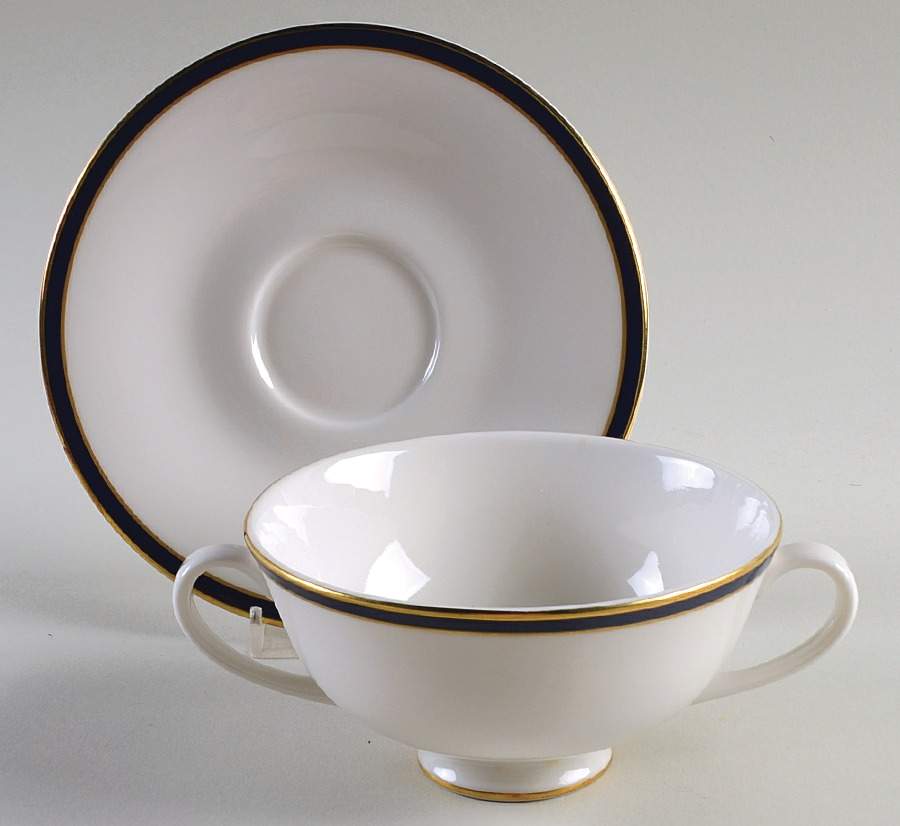 Oxford Blue Footed Cream Soup Bowl & Cup Saucer Set by Royal Doulton-1