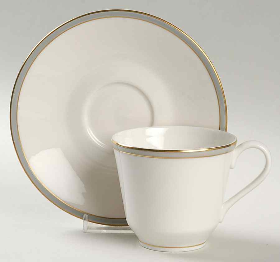 Oxford Gray Flat Cup & Saucer Set by Royal Doulton-1