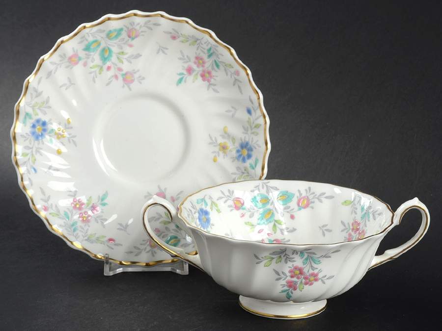 Pastoral Footed Cream Soup Bowl & Saucer Set by Royal Doulton-1