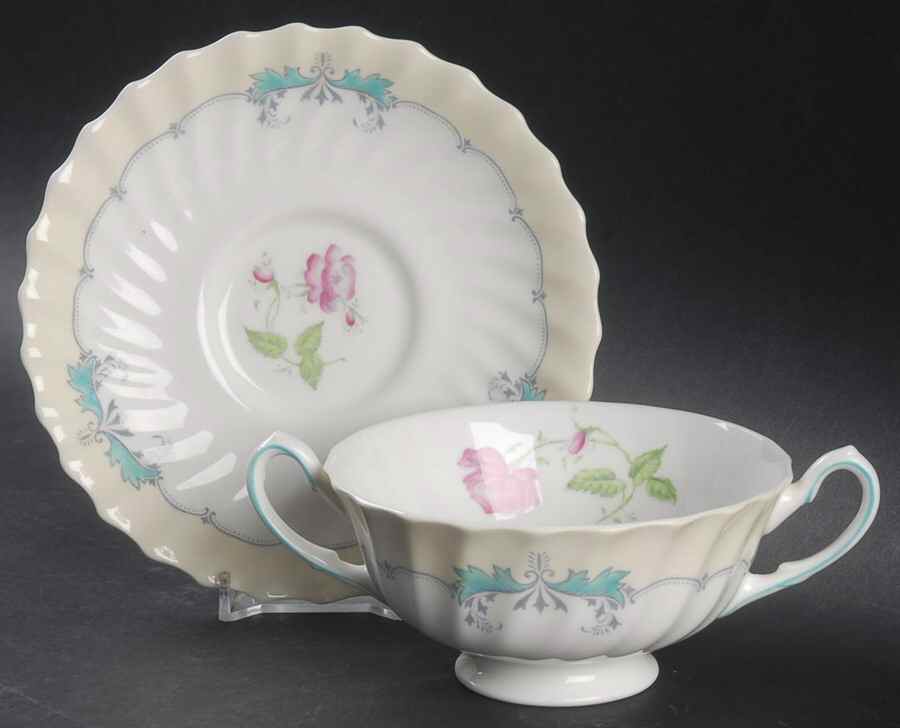 Picardy Footed Cream Soup Bowl & Saucer Set by Royal Doulton-1