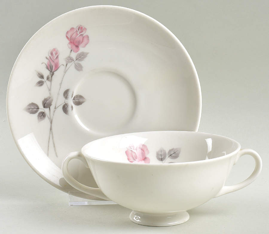 Pillar Rose Footed Cream Soup Bowl & Saucer Set by Royal Doulton-1