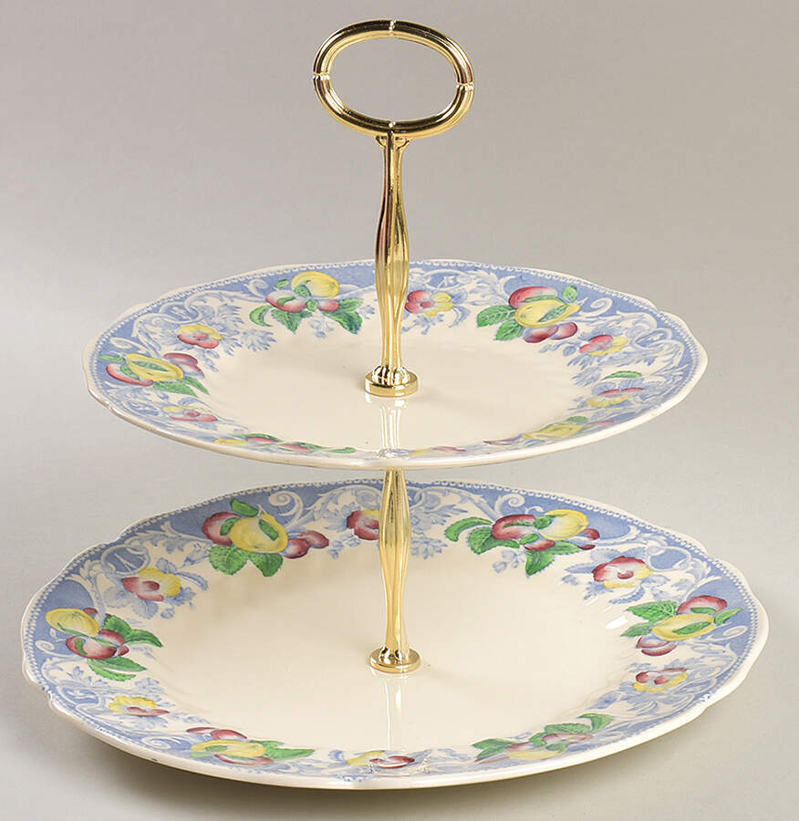 Pomeroy Blue, Multicolor 6 5/8"-10"  2 Tiered Serving Tray (Dp, Sp) HC by Royal Doulton-1