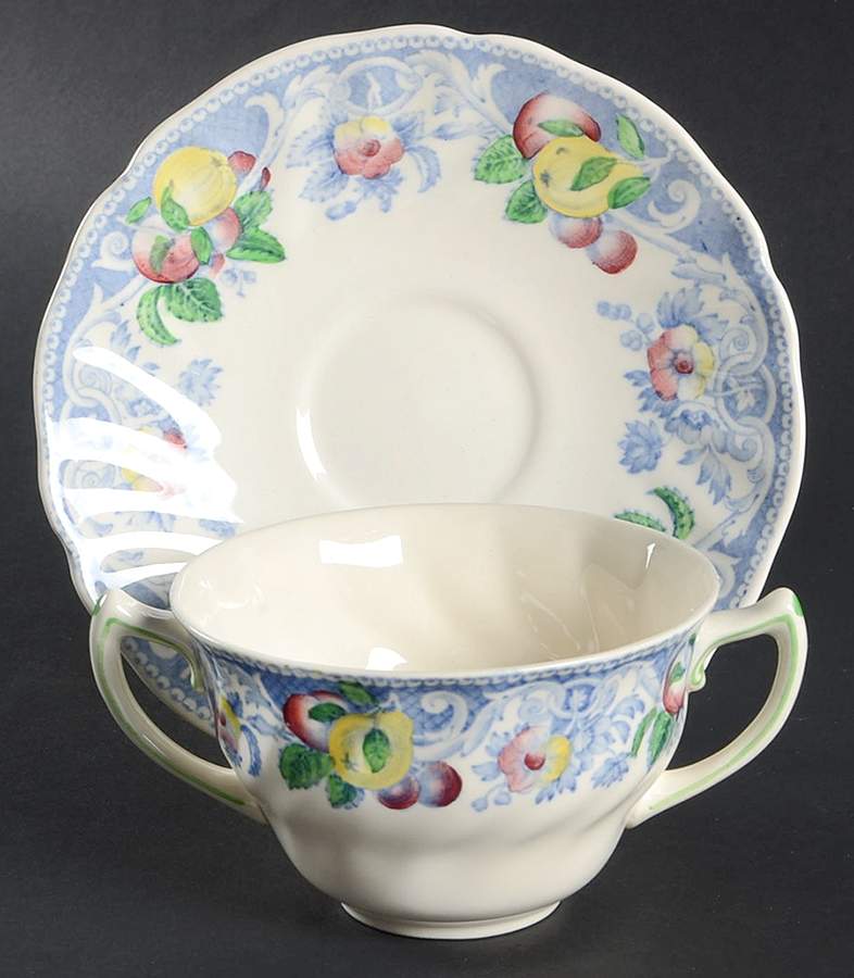Pomeroy Blue, Multicolor Flat Bouillon Cup & Saucer by Royal Doulton-1