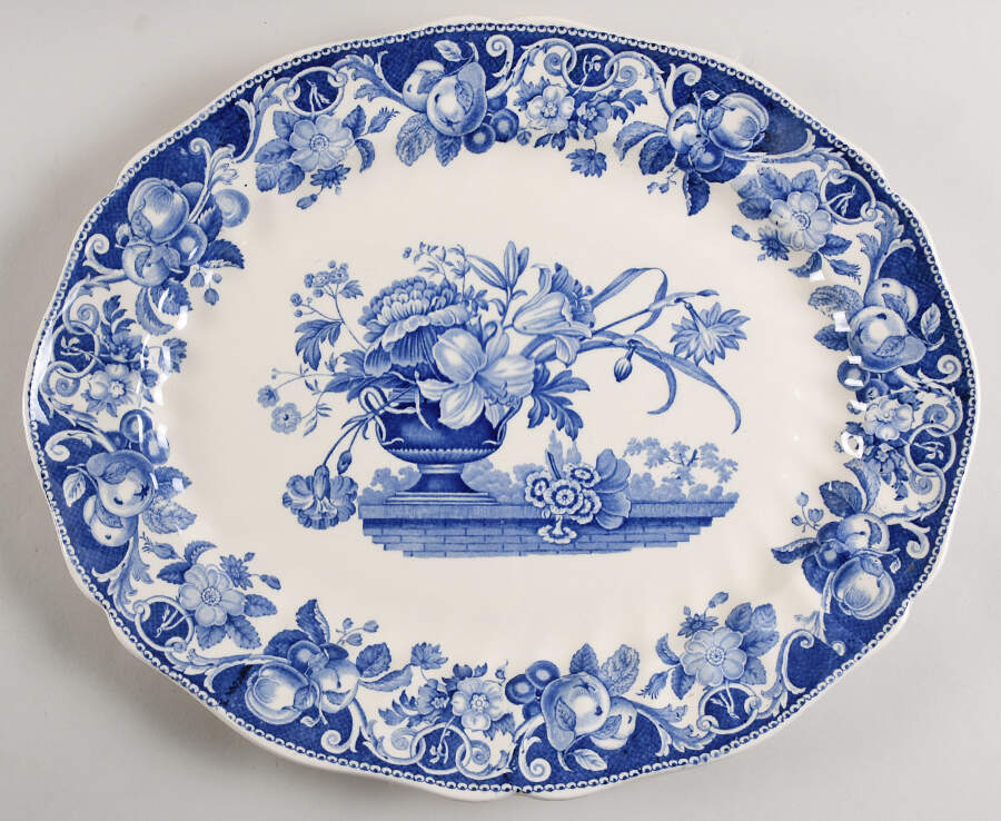 Pomeroy Blue and White (D6323) 17" Oval Serving Platter by Royal Doulton-1