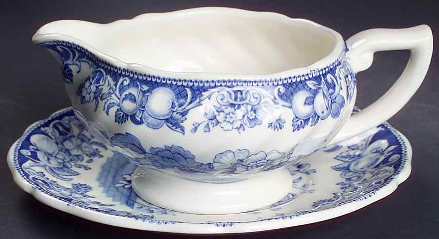 Pomeroy Blue and White (D6323) Gravy Boat & Underplate by Royal Doulton-1