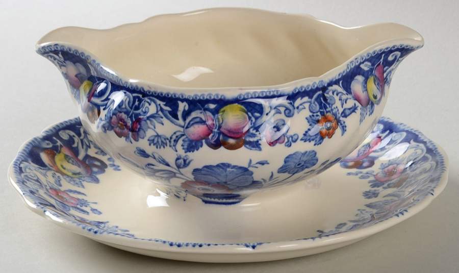 Pomeroy Blue, Multicolor Gravy Boat with Attached Underplate by Royal Doulton-1