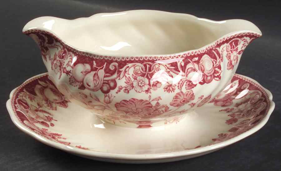 Pomeroy Red Gravy Boat with Attached Underplate by Royal Doulton-1