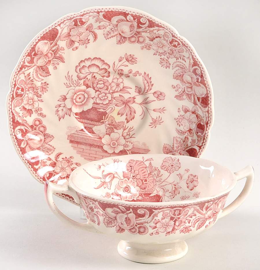 Pomeroy Red Footed Cream Soup Bowl & Saucer Set by Royal Doulton-1