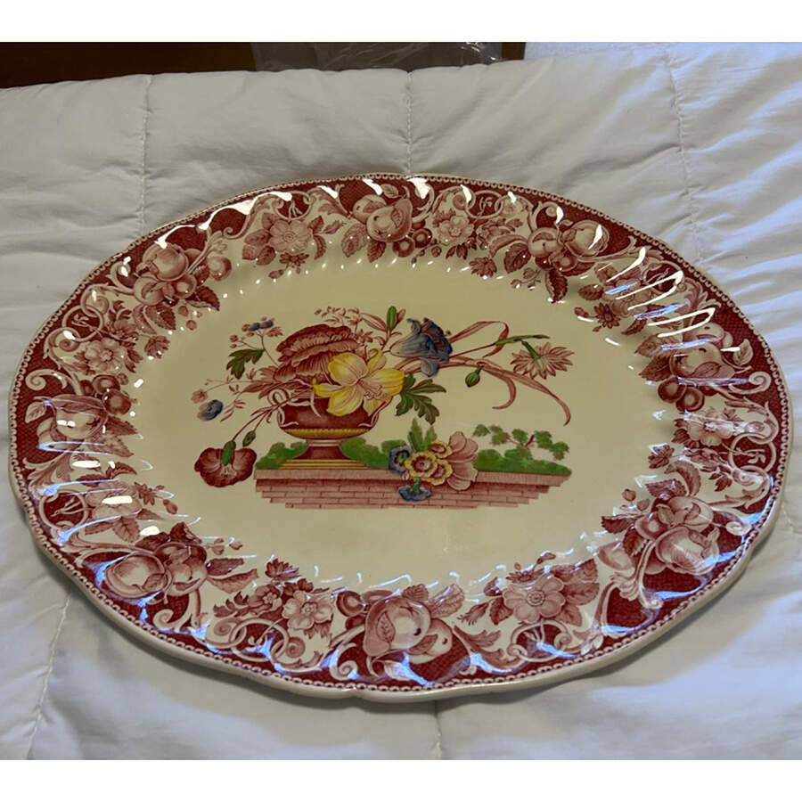 Pomeroy Red Multicolor (Center Design) 17" Oval Serving Platter by Royal Doulton-1