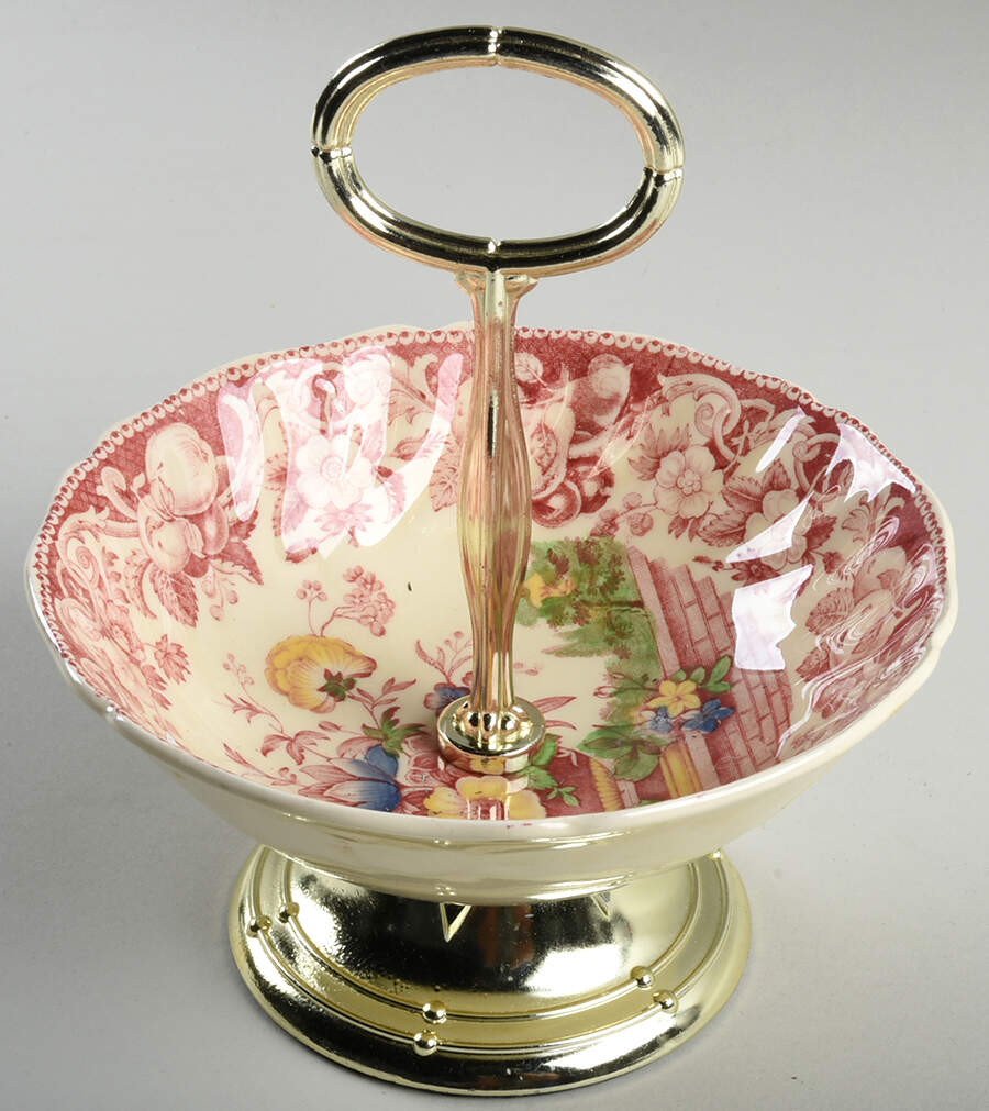 Pomeroy Red Multicolor (Center Design) 6"-7" Handled Footed Nut Dish HC by Royal Doulton-1