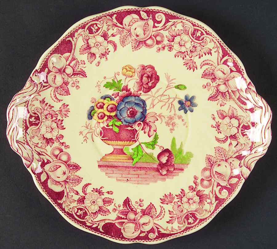 Pomeroy Red Multicolor (Center Design) Handled Cake Plate by Royal Doulton-1