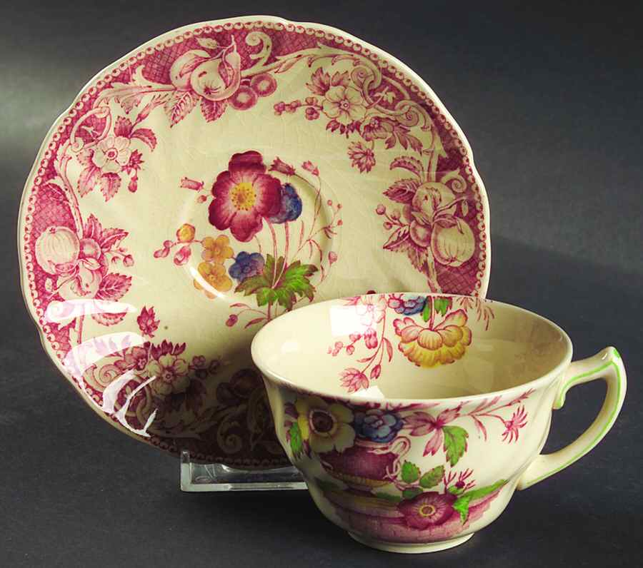 Pomeroy Red Multicolor (Center Design) Flat Cup & Saucer Set by Royal Doulton-1