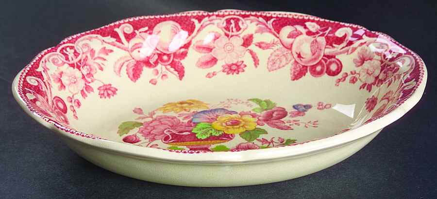 Pomeroy Red Multicolor (Center Design) 8" Oval Vegetable Bowl by Royal Doulton-1