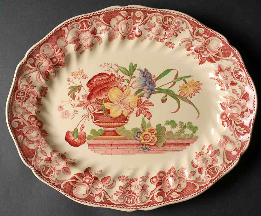Pomeroy Red Multicolor (Center Design) 15" Oval Serving Platter by Royal Doulton-1