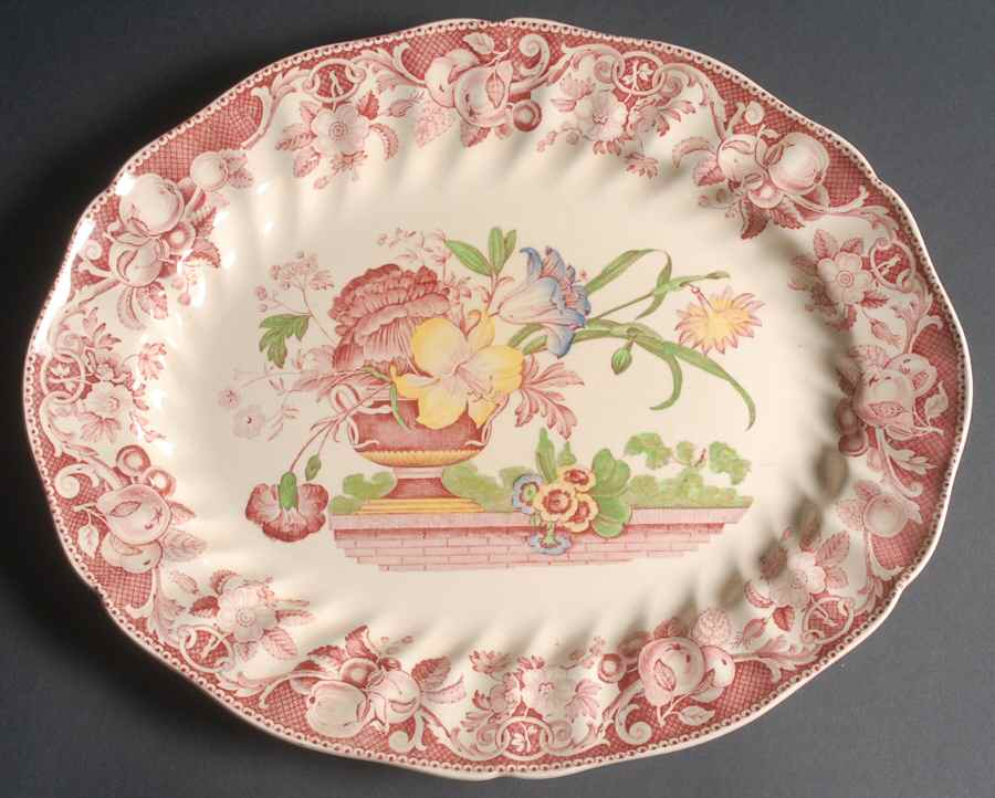 Pomeroy Red Multicolor (Center Design) 15" Oval Serving Platter by Royal Doulton-1